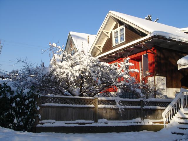 Red house in snow